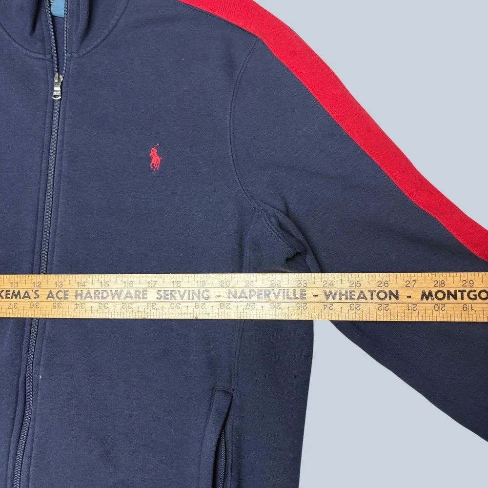 Polo Ralph Lauren Mens XL Track Jacket Navy Blue Red Stripe Full Zip Fleece Logo